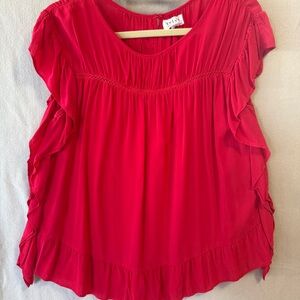Velvet Red Ruffle Sleeve Blouse